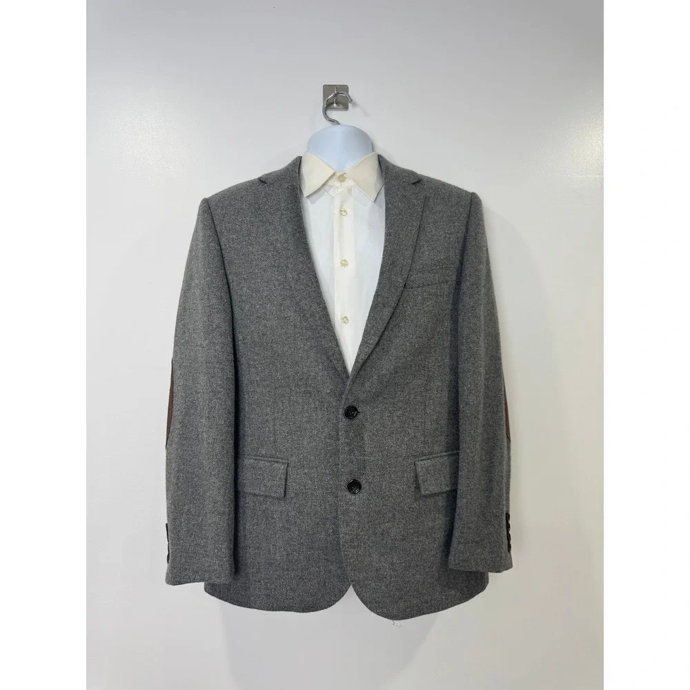 J. Crew Men Grey Ludlow Blazer Jacket Wool Elbow Patches 38S